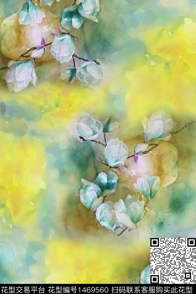 肌理玉兰花花卉数码印花华亿平台下载（图片编号: 1469560） - 瓦栏（Walan）