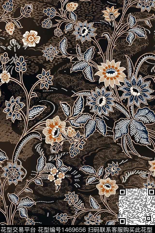 民族风花卉真丝数码印花华亿平台下载（图片编号: 1469656） - 瓦栏（Walan）