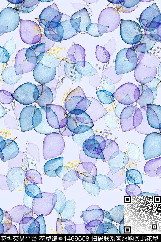 绿植树叶清爽底花卉花卉数码印花华亿平台下载（图片编号: 1469658） - 瓦栏（Walan）