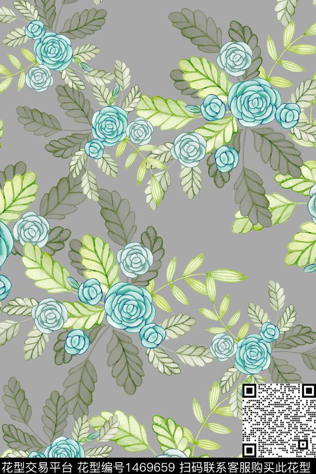 绿植树叶清爽底花卉花卉数码印花华亿平台下载（图片编号: 1469659） - 瓦栏（Walan）