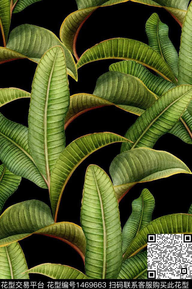 绿植树叶热带华亿平台真丝数码印花华亿平台下载（图片编号: 1469663） - 瓦栏（Walan）