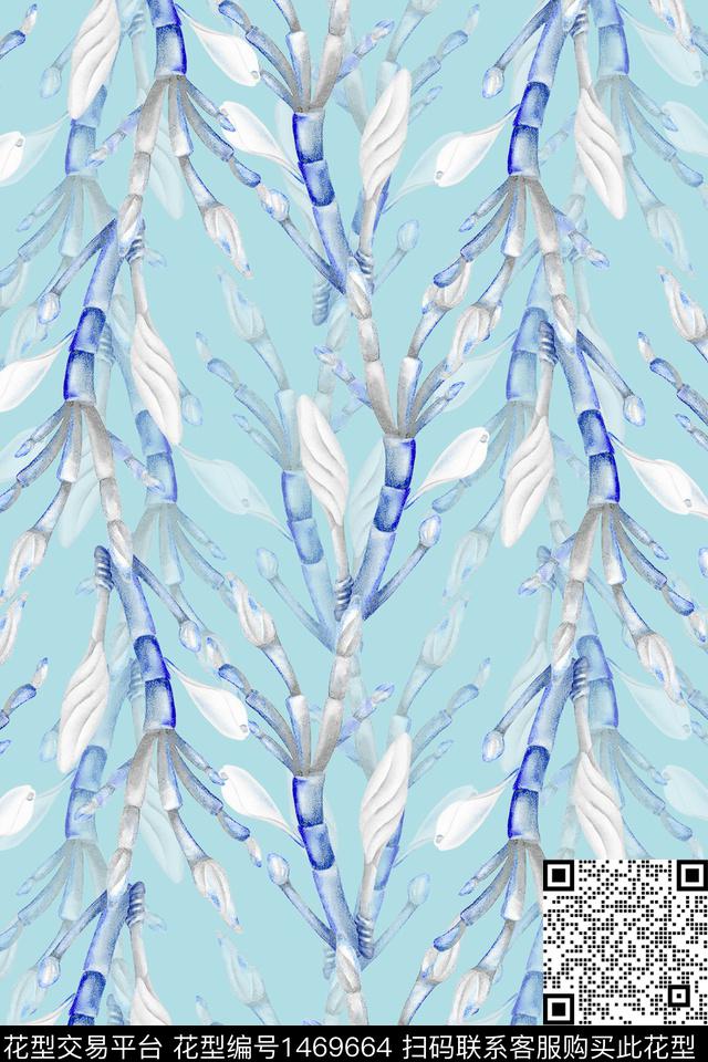 几何抽象花卉大牌风数码印花华亿平台下载（图片编号: 1469664） - 瓦栏（Walan）