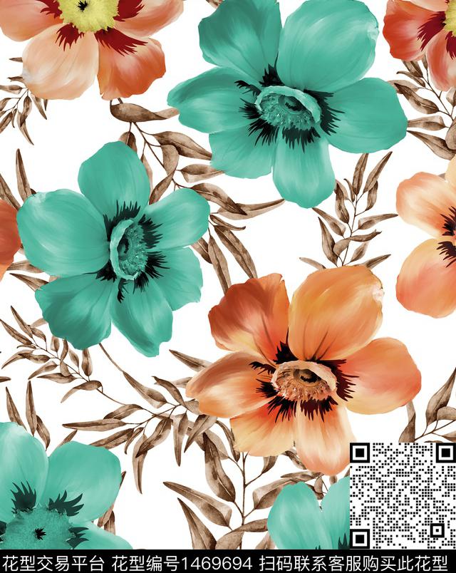 绿植树叶彩底花卉民族花卉传统印花华亿平台下载（图片编号: 1469694） - 瓦栏（Walan）