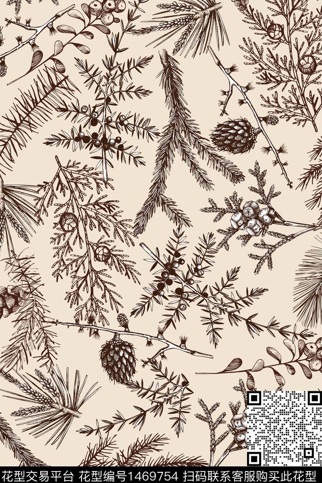 植物树枝大牌风数码印花华亿平台下载（图片编号: 1469754） - 瓦栏（Walan）