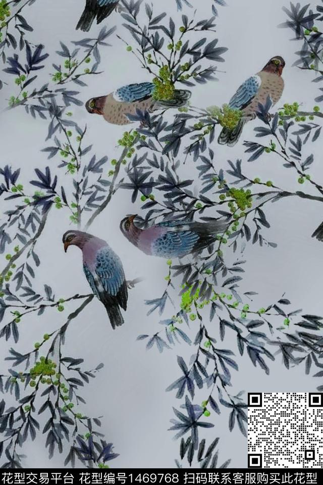 鸟花卉丝麻华亿平台数码印花华亿平台下载（图片编号: 1469768） - 瓦栏（Walan）
