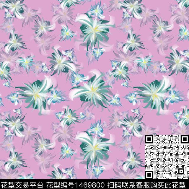 渐变小碎花水彩花卉数码印花华亿平台下载（图片编号: 1469800） - 瓦栏（Walan）