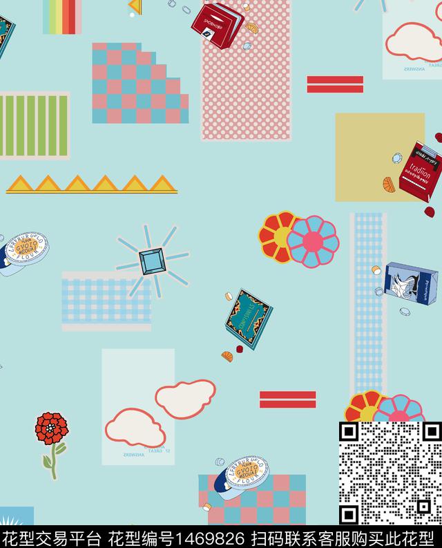 字母几何格子数码印花华亿平台下载（图片编号: 1469826） - 瓦栏（Walan）