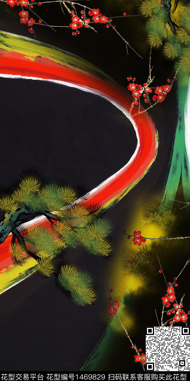 定位花几何抽象数码印花华亿平台下载（图片编号: 1469829） - 瓦栏（Walan）