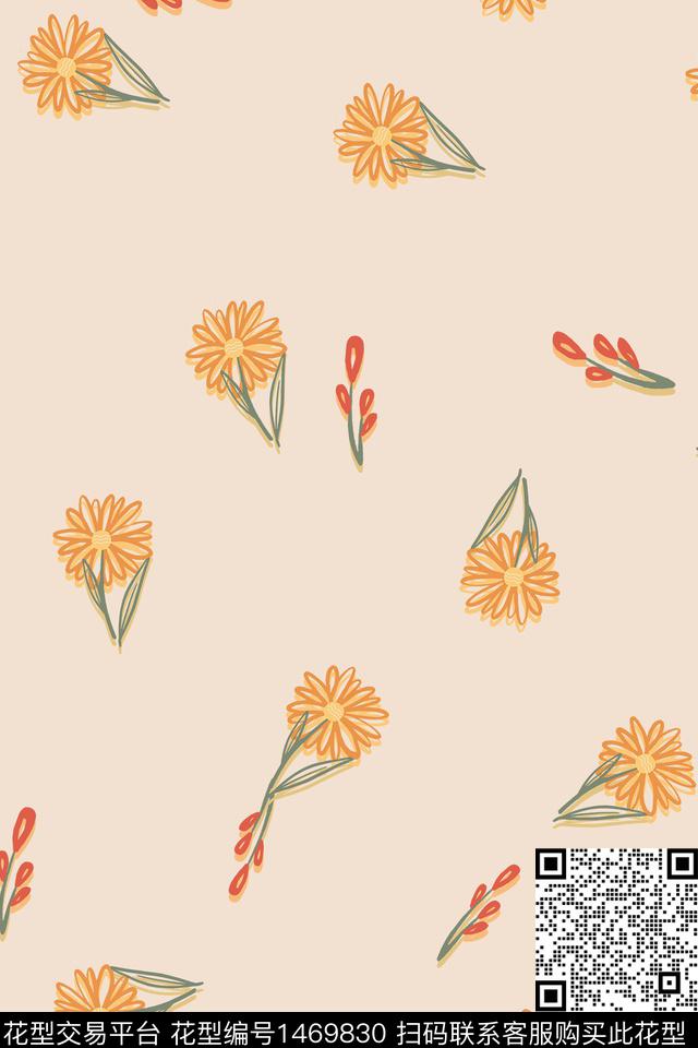 简约植物手绘数码印花华亿平台下载（图片编号: 1469830） - 瓦栏（Walan）