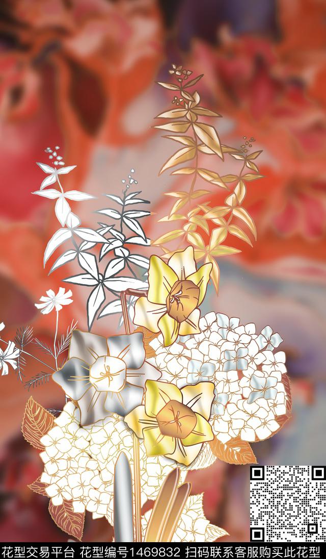 定位花几何抽象数码印花华亿平台下载（图片编号: 1469832） - 瓦栏（Walan）