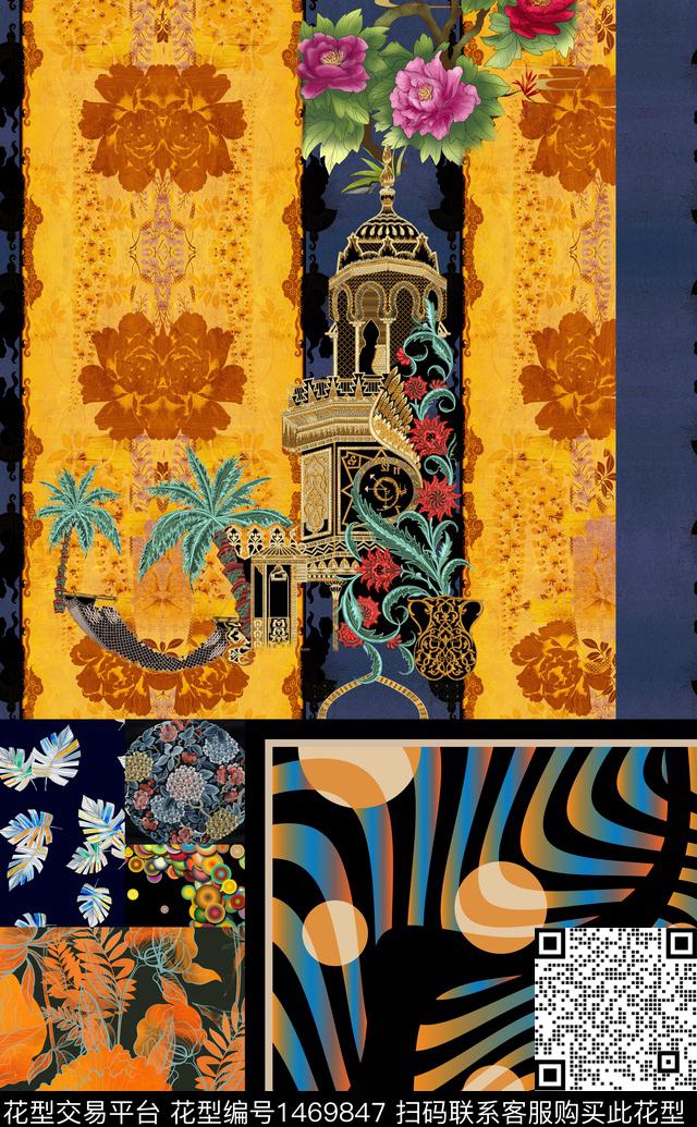 定位花几何抽象数码印花华亿平台下载（图片编号: 1469847） - 瓦栏（Walan）