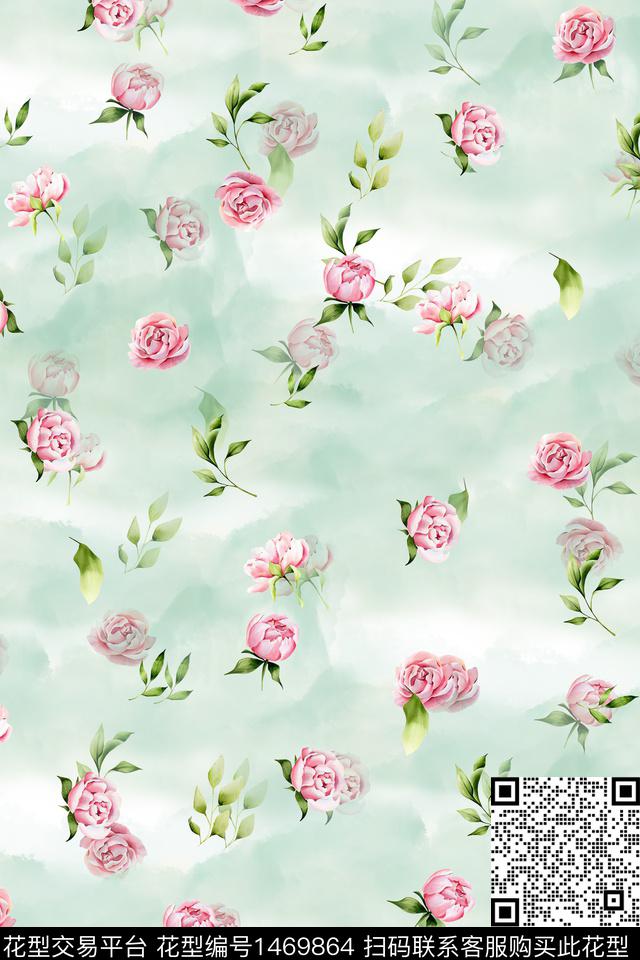 花卉小清新真丝数码印花华亿平台下载（图片编号: 1469864） - 瓦栏（Walan）