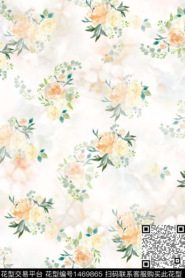 花卉小清新真丝数码印花华亿平台下载（图片编号: 1469865） - 瓦栏（Walan）