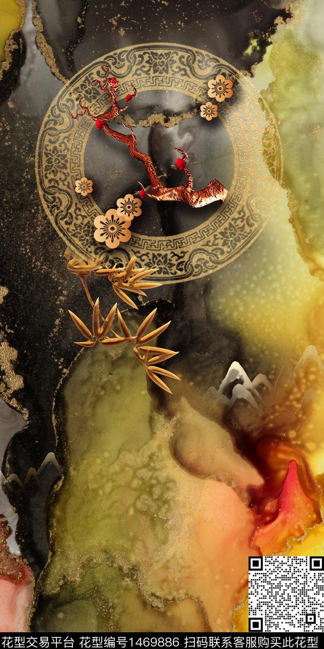 定位花复古香云纱数码印花华亿平台下载（图片编号: 1469886） - 瓦栏（Walan）