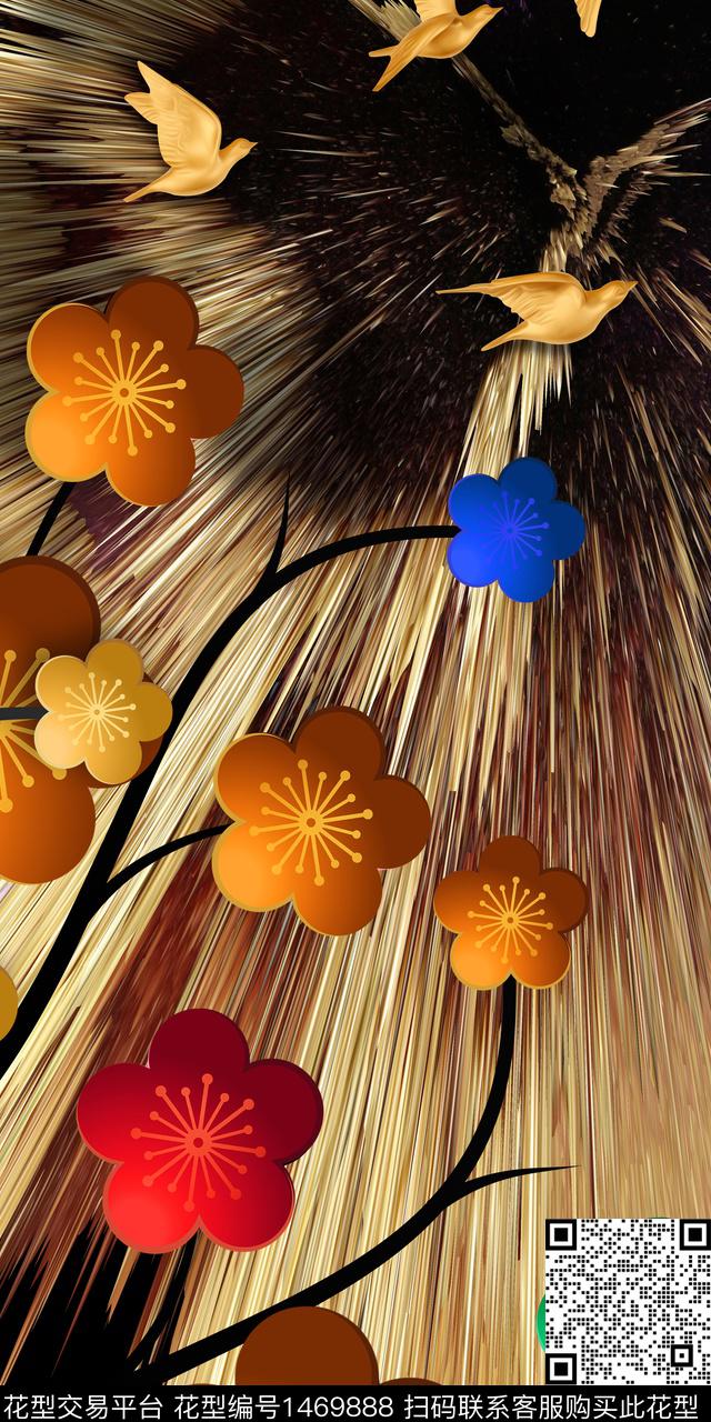 定位花复古香云纱数码印花华亿平台下载（图片编号: 1469888） - 瓦栏（Walan）