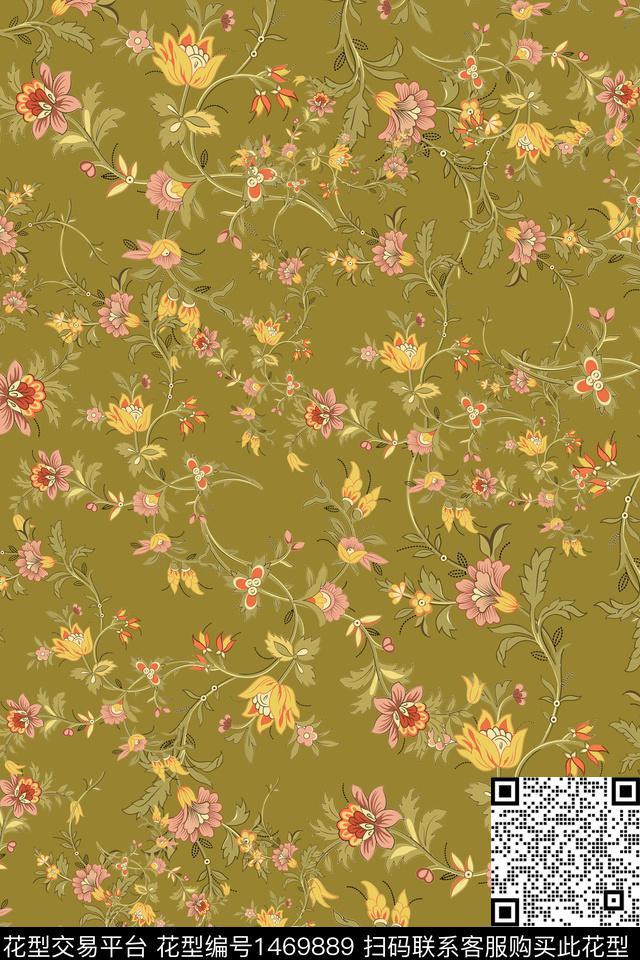 民族风花卉香云纱数码印花华亿平台下载（图片编号: 1469889） - 瓦栏（Walan）