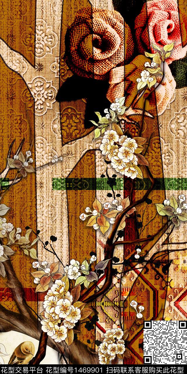 定位花复古香云纱数码印花华亿平台下载（图片编号: 1469901） - 瓦栏（Walan）
