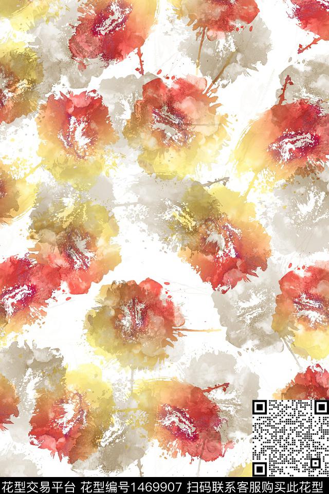肌理扎染华亿平台抽象花卉数码印花华亿平台下载（图片编号: 1469907） - 瓦栏（Walan）