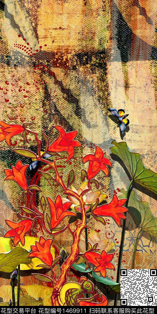 定位花复古香云纱数码印花华亿平台下载（图片编号: 1469911） - 瓦栏（Walan）