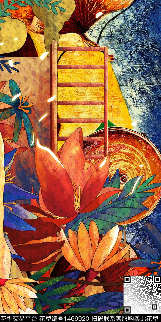 定位花复古香云纱数码印花华亿平台下载（图片编号: 1469920） - 瓦栏（Walan）