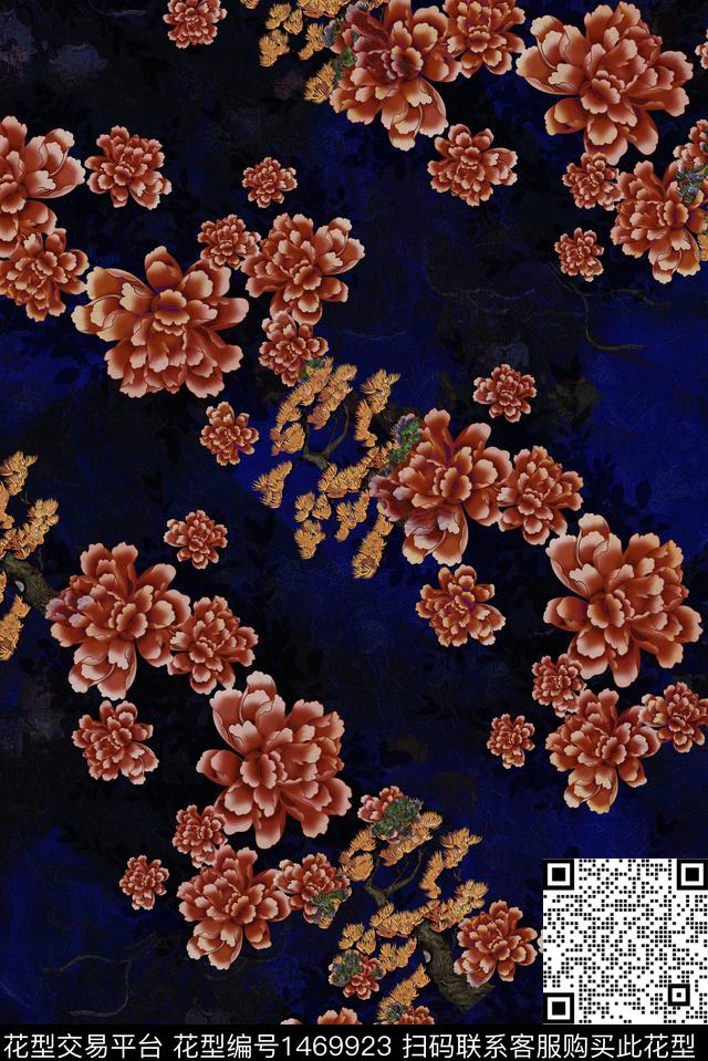 复古香云纱真丝数码印花华亿平台下载（图片编号: 1469923） - 瓦栏（Walan）