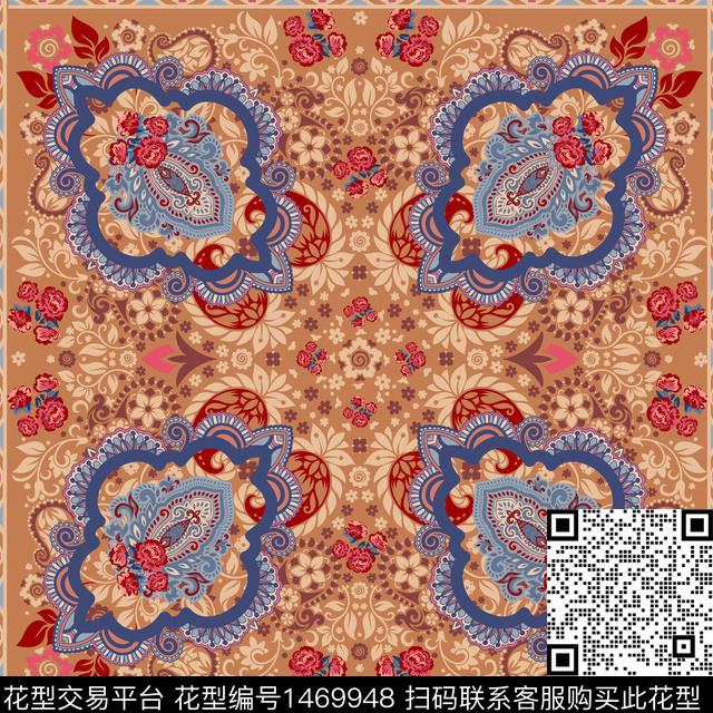 方巾民族风花纹数码印花华亿平台下载（图片编号: 1469948） - 瓦栏（Walan）
