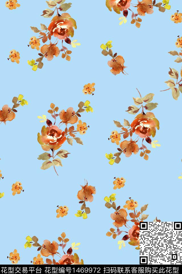 水彩花卉审清爽底花卉数码印花华亿平台下载（图片编号: 1469972） - 瓦栏（Walan）