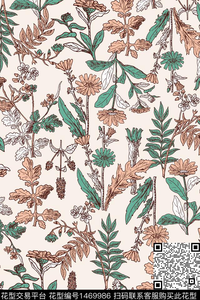 植物年轻女性绿植树叶数码印花华亿平台下载（图片编号: 1469986） - 瓦栏（Walan）