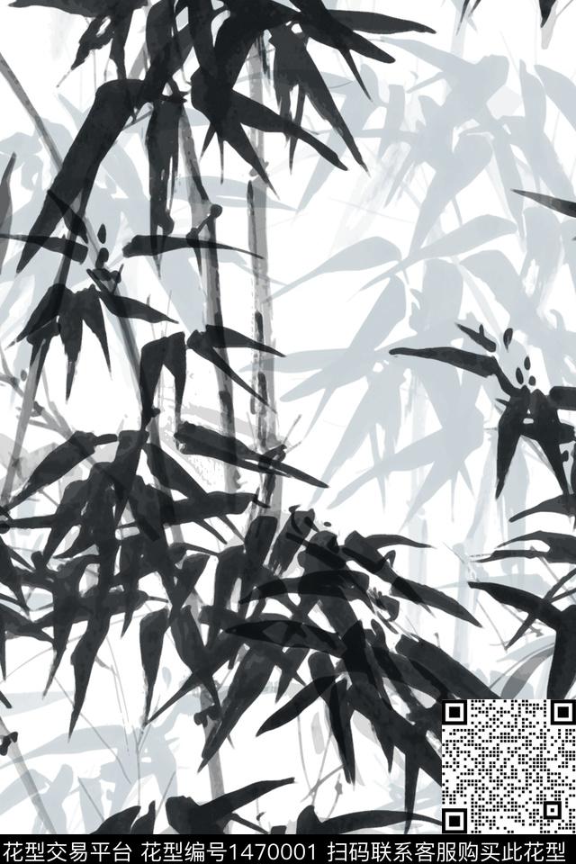 水墨风男装墨竹数码印花华亿平台下载（图片编号: 1470001） - 瓦栏（Walan）