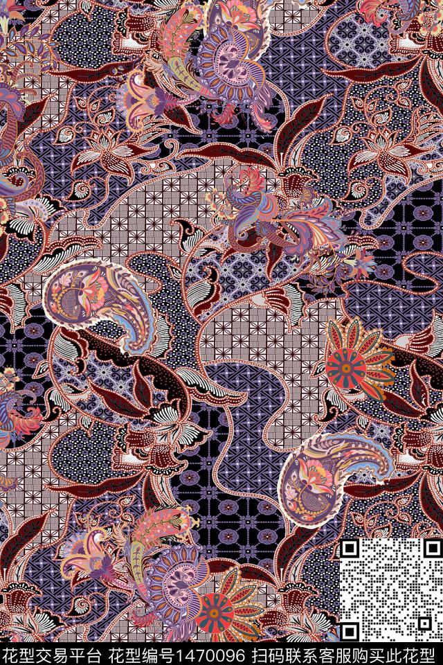 佩斯利民族风真丝数码印花华亿平台下载（图片编号: 1470096） - 瓦栏（Walan）