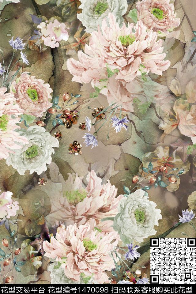 花卉小清新真丝数码印花华亿平台下载（图片编号: 1470098） - 瓦栏（Walan）