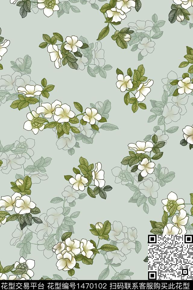 花卉小清新真丝数码印花华亿平台下载（图片编号: 1470102） - 瓦栏（Walan）