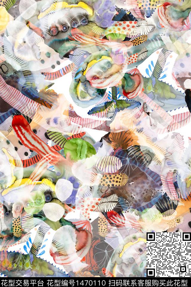 小清新抽象真丝数码印花华亿平台下载（图片编号: 1470110） - 瓦栏（Walan）