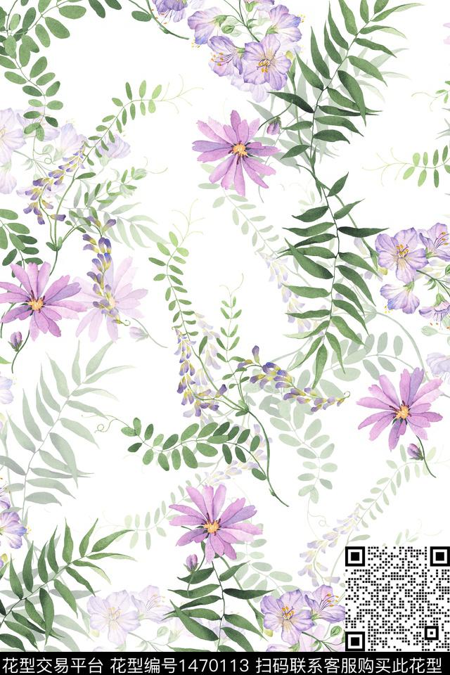 花卉小清新真丝数码印花华亿平台下载（图片编号: 1470113） - 瓦栏（Walan）