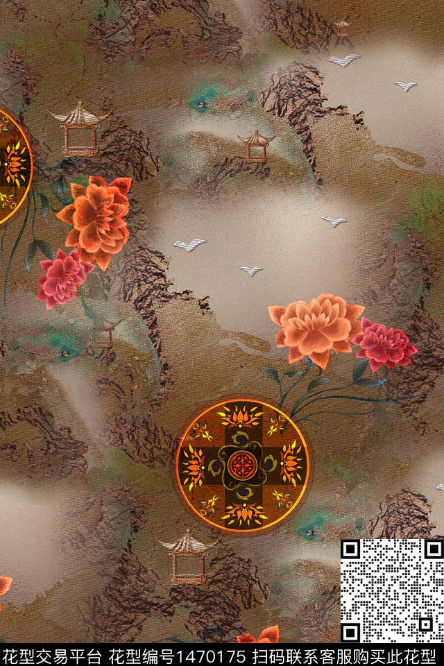 花卉香云纱中国风数码印花华亿平台下载（图片编号: 1470175） - 瓦栏（Walan）