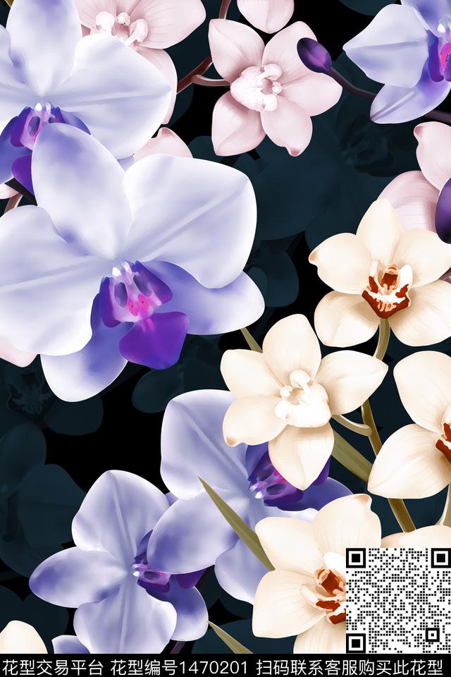 花卉兰花配饰数码印花华亿平台下载（图片编号: 1470201） - 瓦栏（Walan）