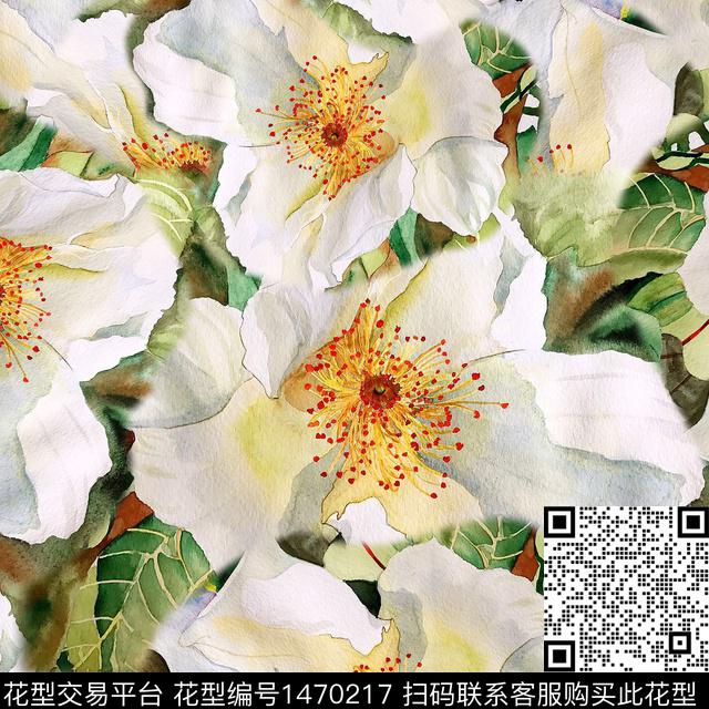 手绘花卉水彩花卉风格化花卉数码印花华亿平台下载（图片编号: 1470217） - 瓦栏（Walan）