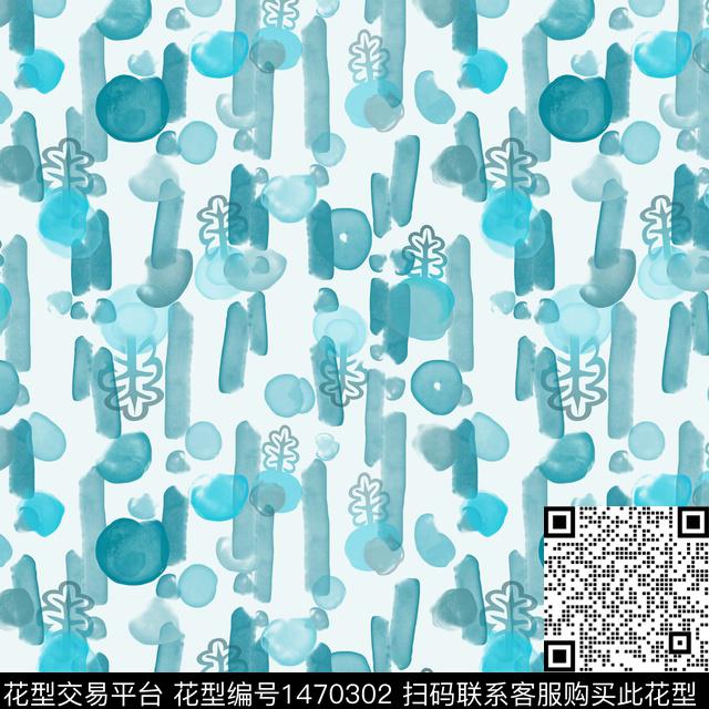 笔触水彩绿植树叶数码印花华亿平台下载（图片编号: 1470302） - 瓦栏（Walan）