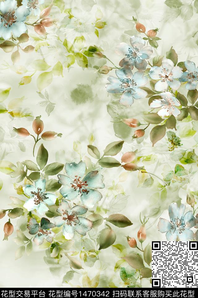 花卉小清新真丝数码印花华亿平台下载（图片编号: 1470342） - 瓦栏（Walan）