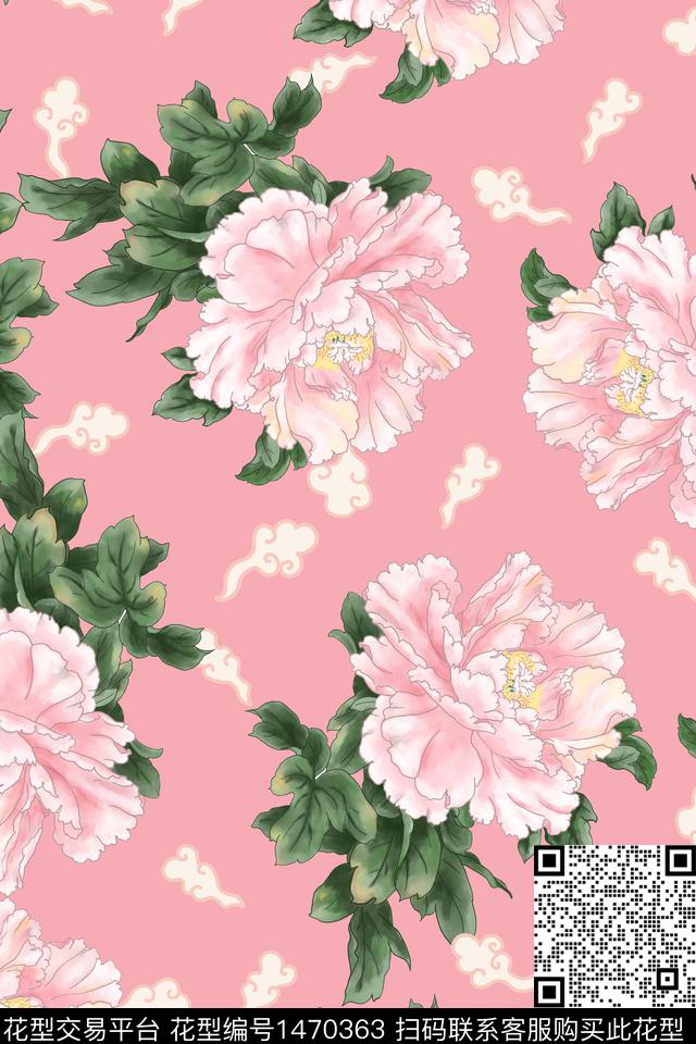 花卉香云纱数码印花华亿平台下载（图片编号: 1470363） - 瓦栏（Walan）