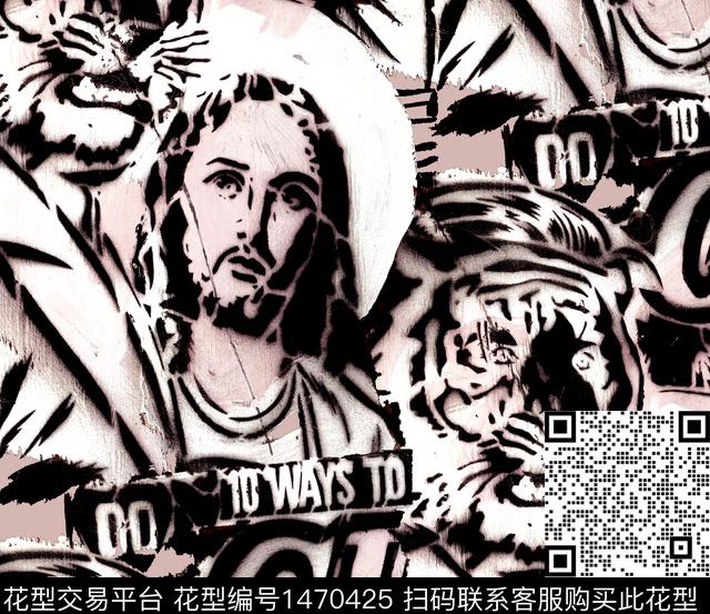 字母老虎混合拼接数码印花华亿平台下载（图片编号: 1470425） - 瓦栏（Walan）