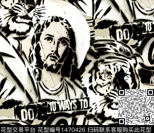 字母老虎混合拼接数码印花华亿平台下载（图片编号: 1470426） - 瓦栏（Walan）