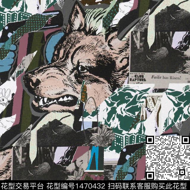 字母狼混合拼接数码印花华亿平台下载（图片编号: 1470432） - 瓦栏（Walan）