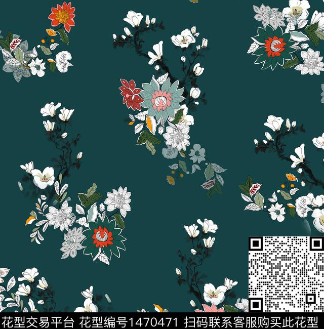 连衣裙女装花卉传统印花华亿平台下载（图片编号: 1470471） - 瓦栏（Walan）