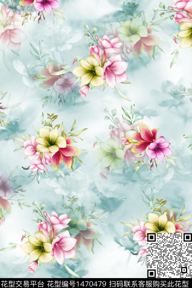 花卉小清新真丝数码印花华亿平台下载（图片编号: 1470479） - 瓦栏（Walan）