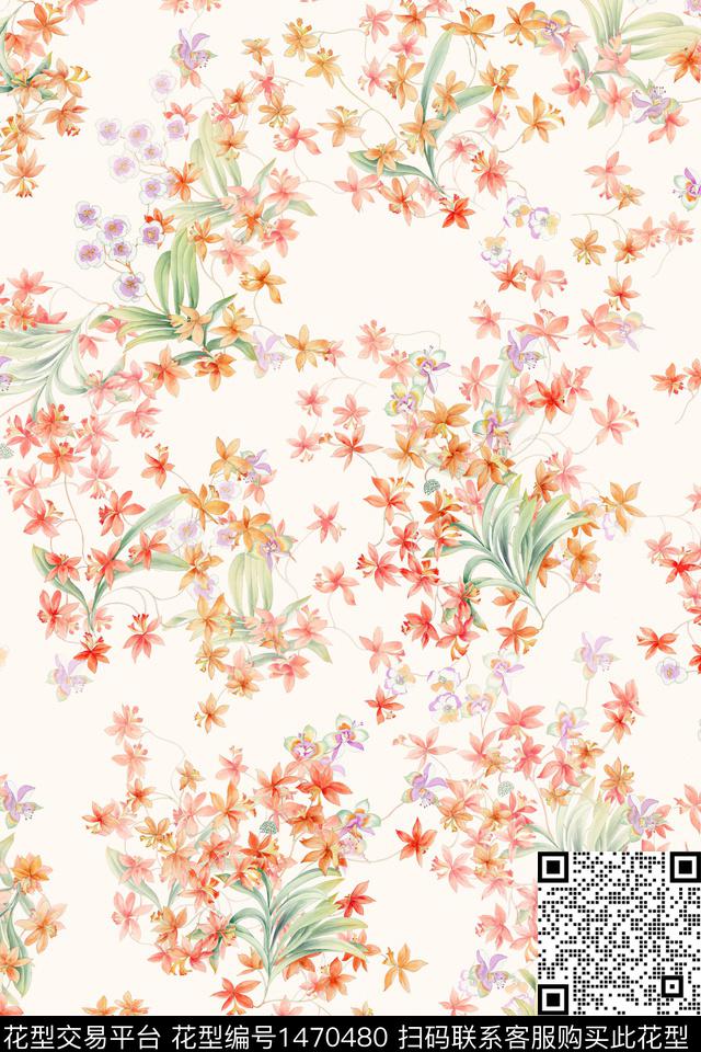 花卉小清新真丝数码印花华亿平台下载（图片编号: 1470480） - 瓦栏（Walan）
