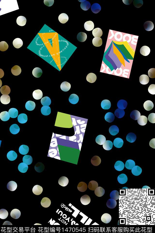 字母几何黑底花卉数码印花华亿平台下载（图片编号: 1470545） - 瓦栏（Walan）