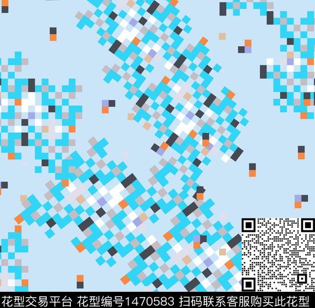 几何抽象像素格传统印花华亿平台下载（图片编号: 1470583） - 瓦栏（Walan）