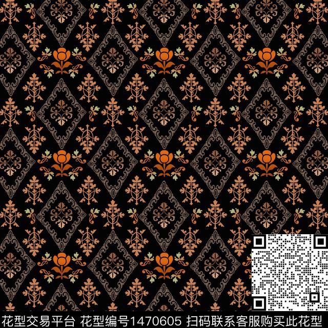 线条民族风花卉传统印花华亿平台下载（图片编号: 1470605） - 瓦栏（Walan）