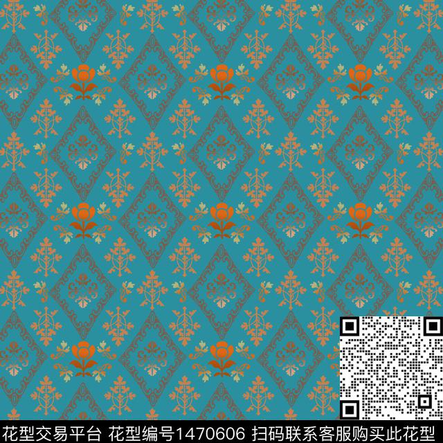 线条民族风花卉传统印花华亿平台下载（图片编号: 1470606） - 瓦栏（Walan）